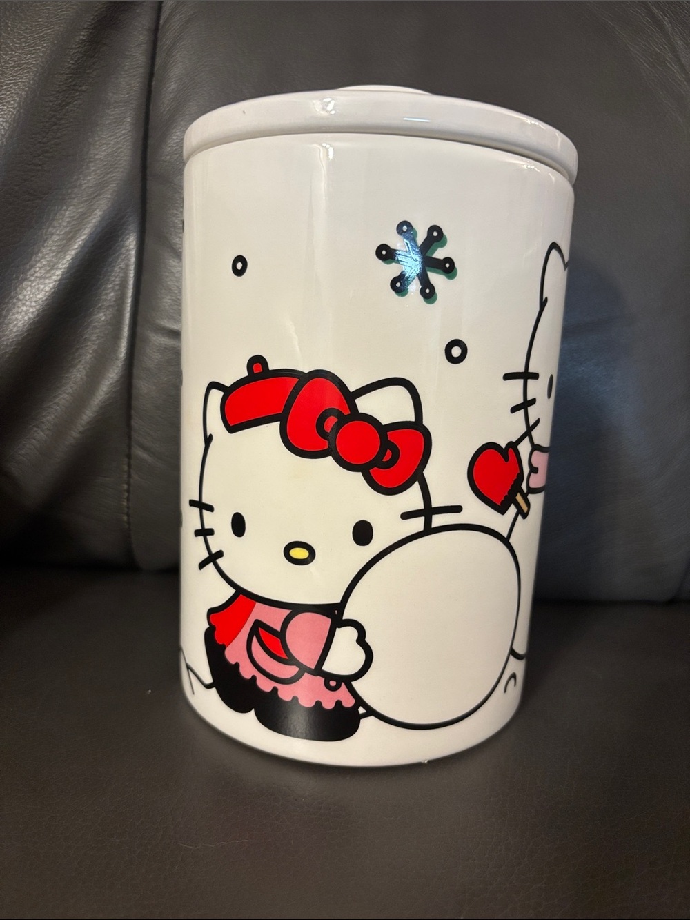 Hello Kitty White Ceramic Canister with Red and Pink Accents